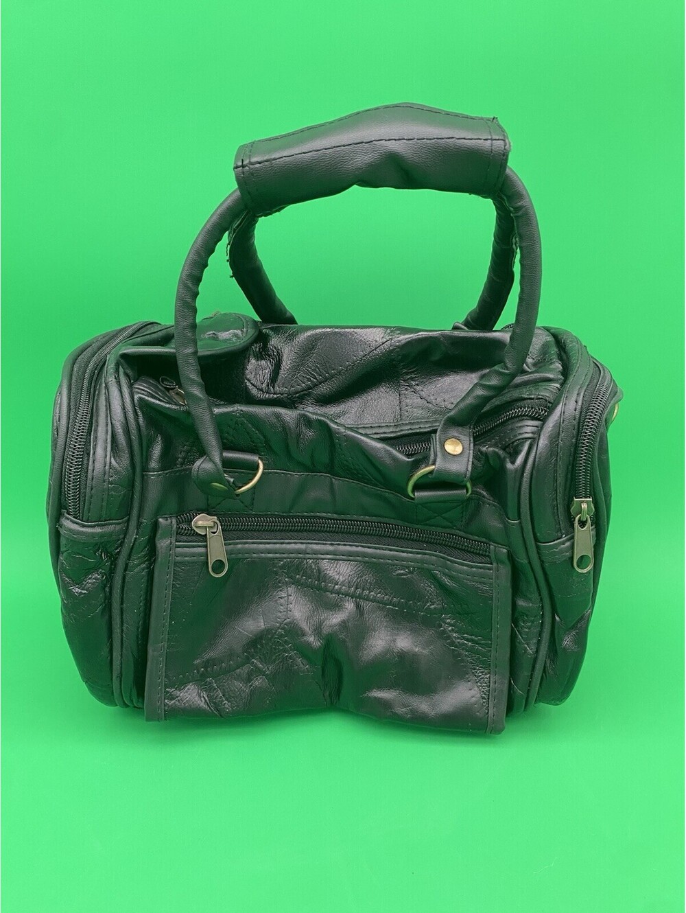 Vintage Black Patchwork Leather Toiletries or Shave Kit Travel Bag